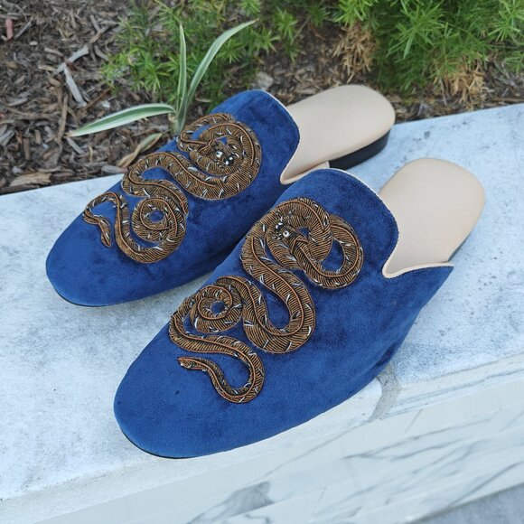 Mens Leather Shoes, Leather Slip-on Shoes, Embriodered shoes, Blue Velvet Shoes main image 8